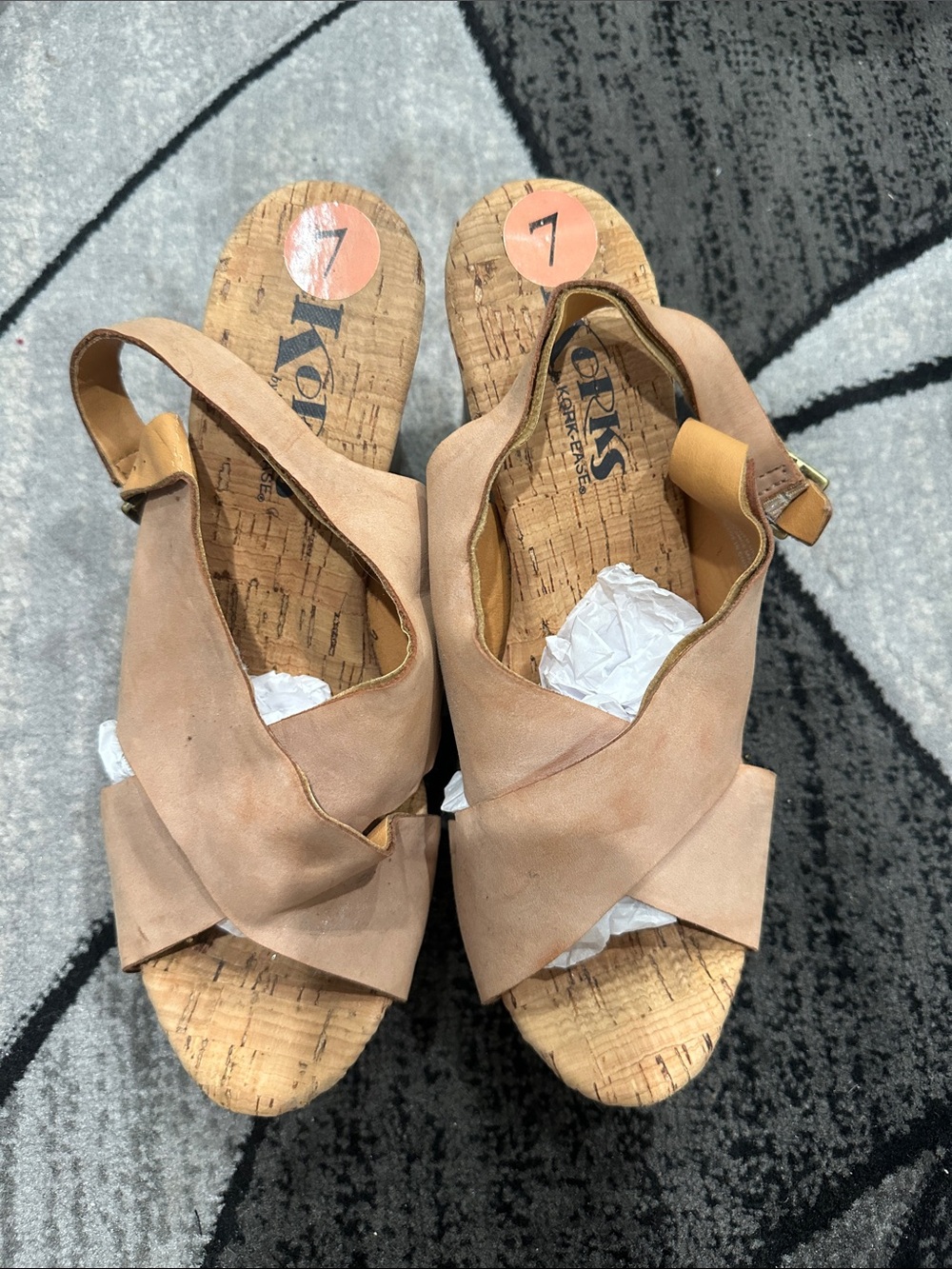 Kork-Ease Blush Tan Crisscross Cork Wedge Sandals